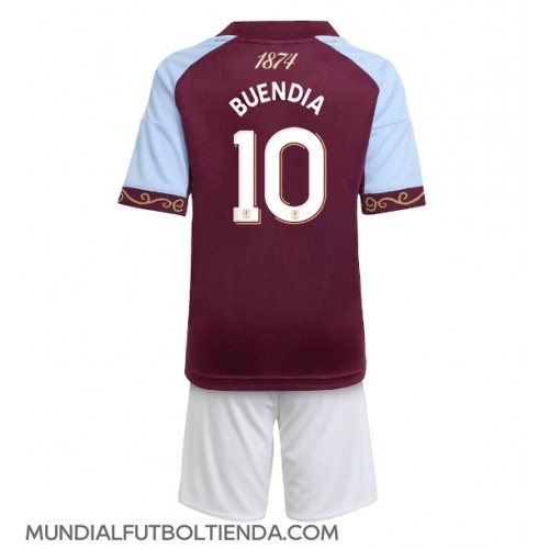 Camiseta Aston Villa Emiliano Buendia #10 Primera Equipación Replica 2025-26 para niños mangas cortas (+ Pantalones cortos)